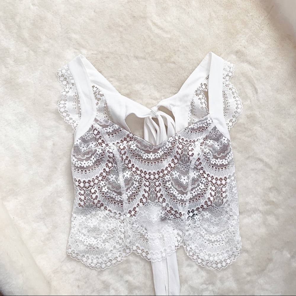 For Love & Lemons Rosalita Crop Top White M NWT - Picture 3 of 15